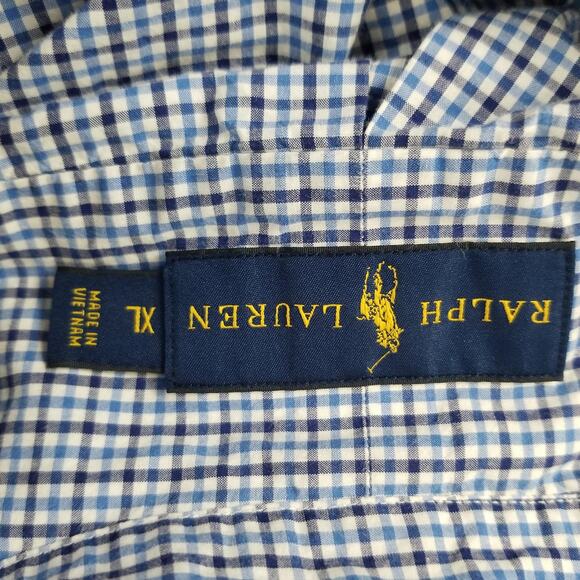Ralph Lauren Shirt Mens XL Blue White Gingham Check Button Down Short Sleeve - Picture 13 of 14